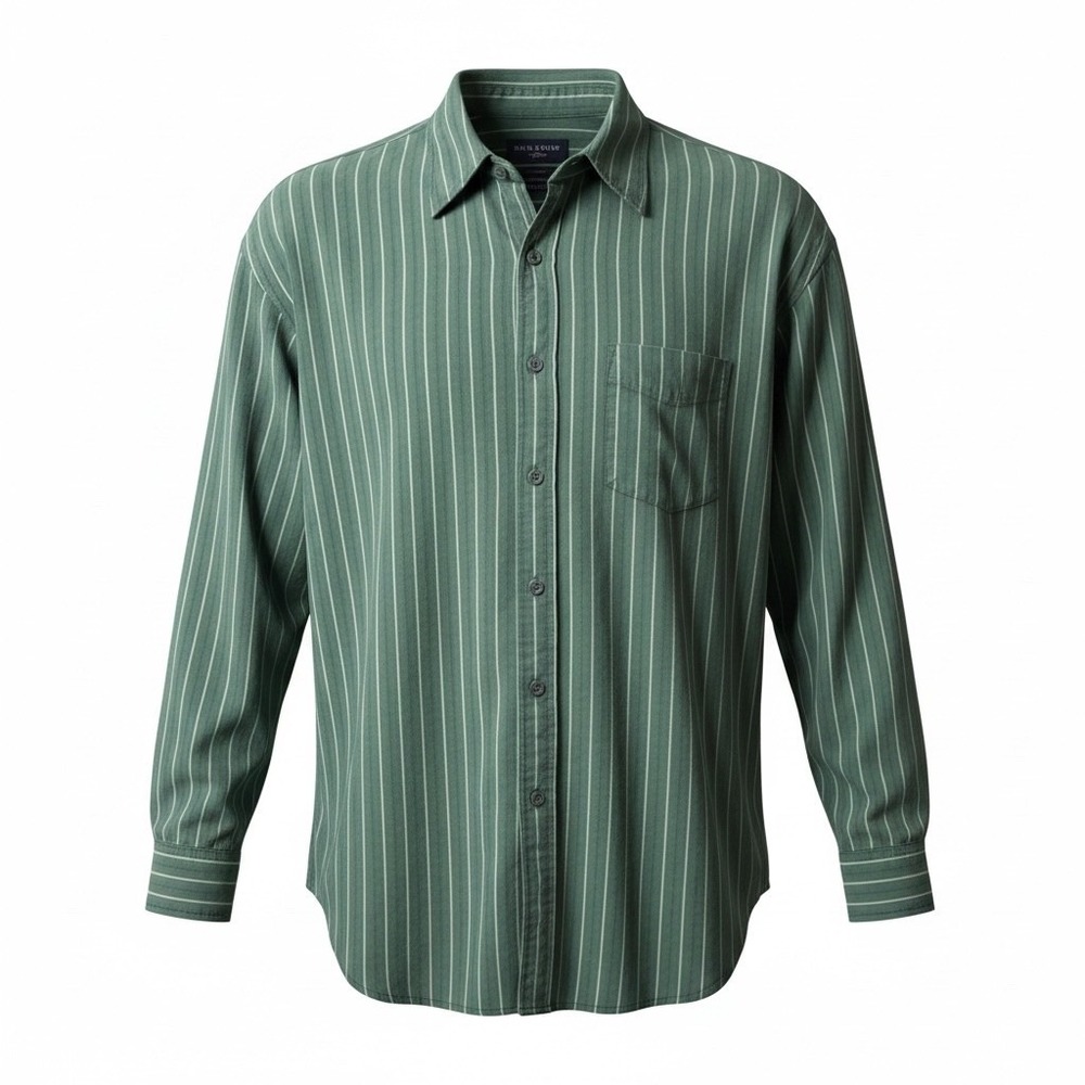 Dockers Mens XL Green White Vertical Stripe Long Sleeve Button Shirt Casualwear